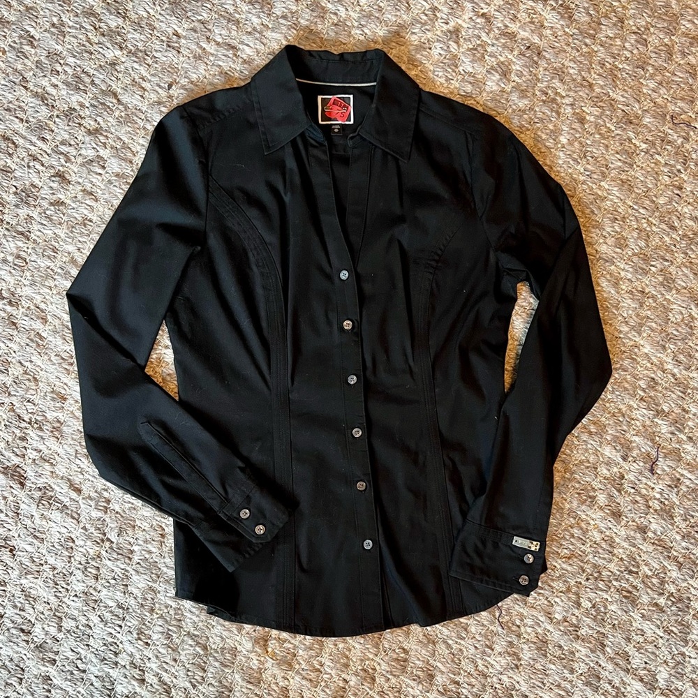 Express Essential Black Button Up Collard Dress Shirt for Women